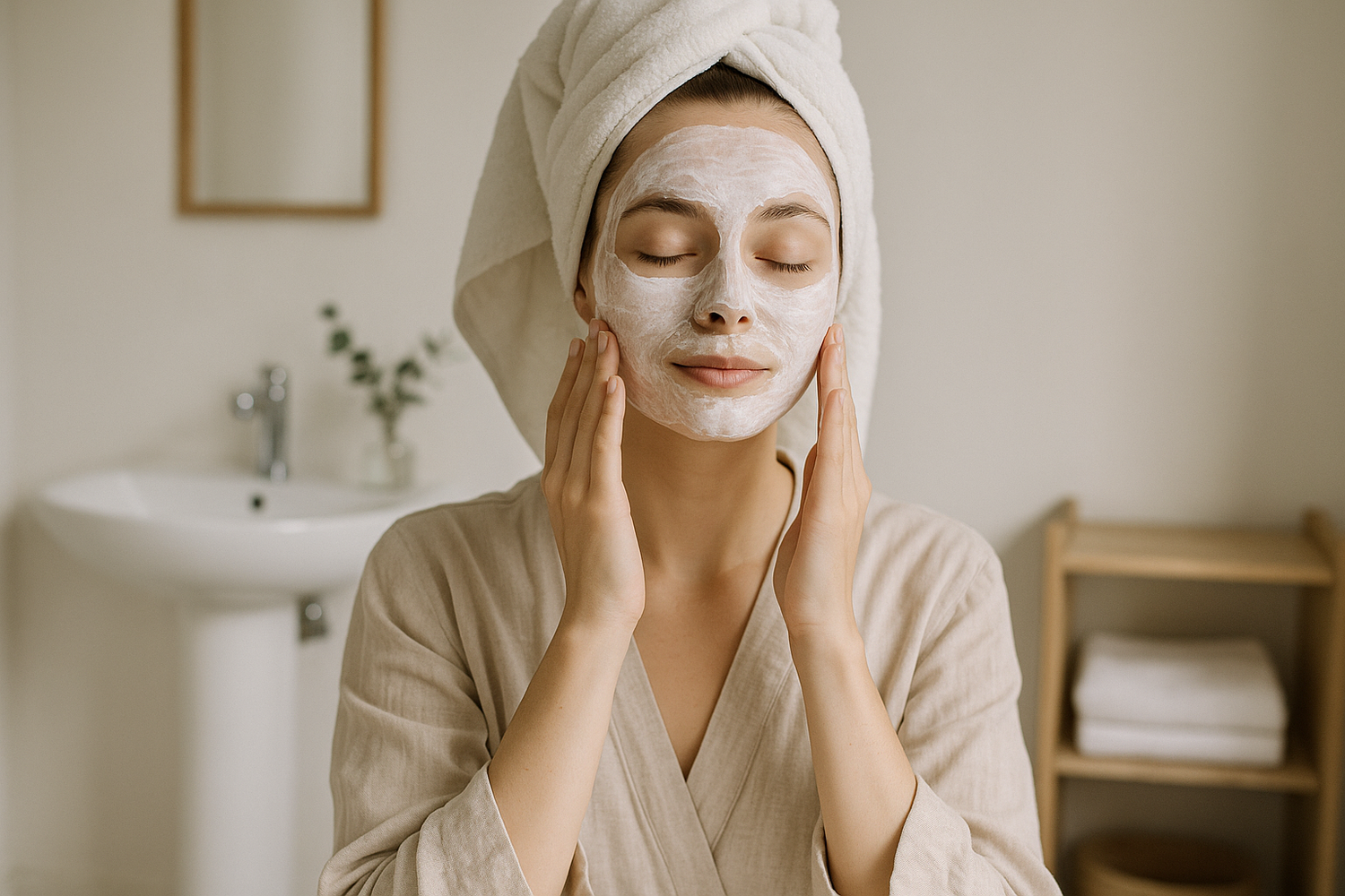 woman applying lotion face mask