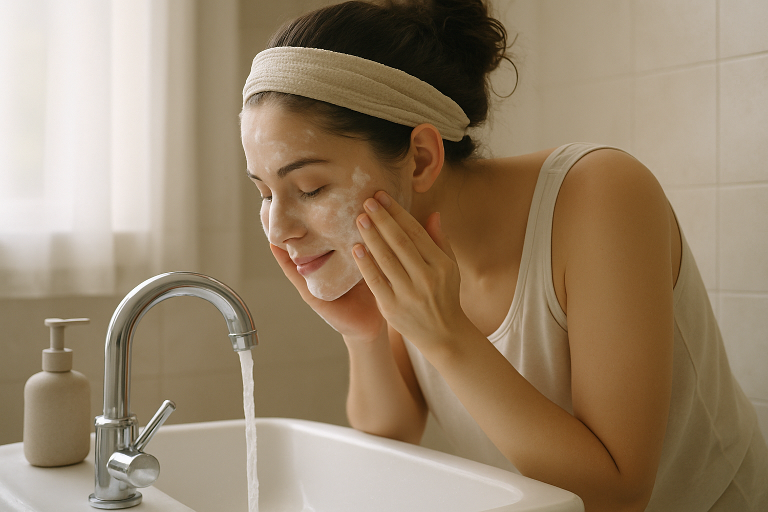 woman washing her face